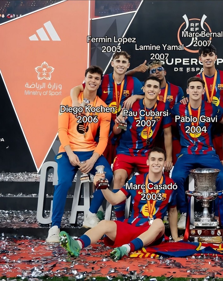 STAR SPORTS下载-巴萨最宝贵的财富!拉玛西亚13人西超杯夺冠合影,一半以上是U21