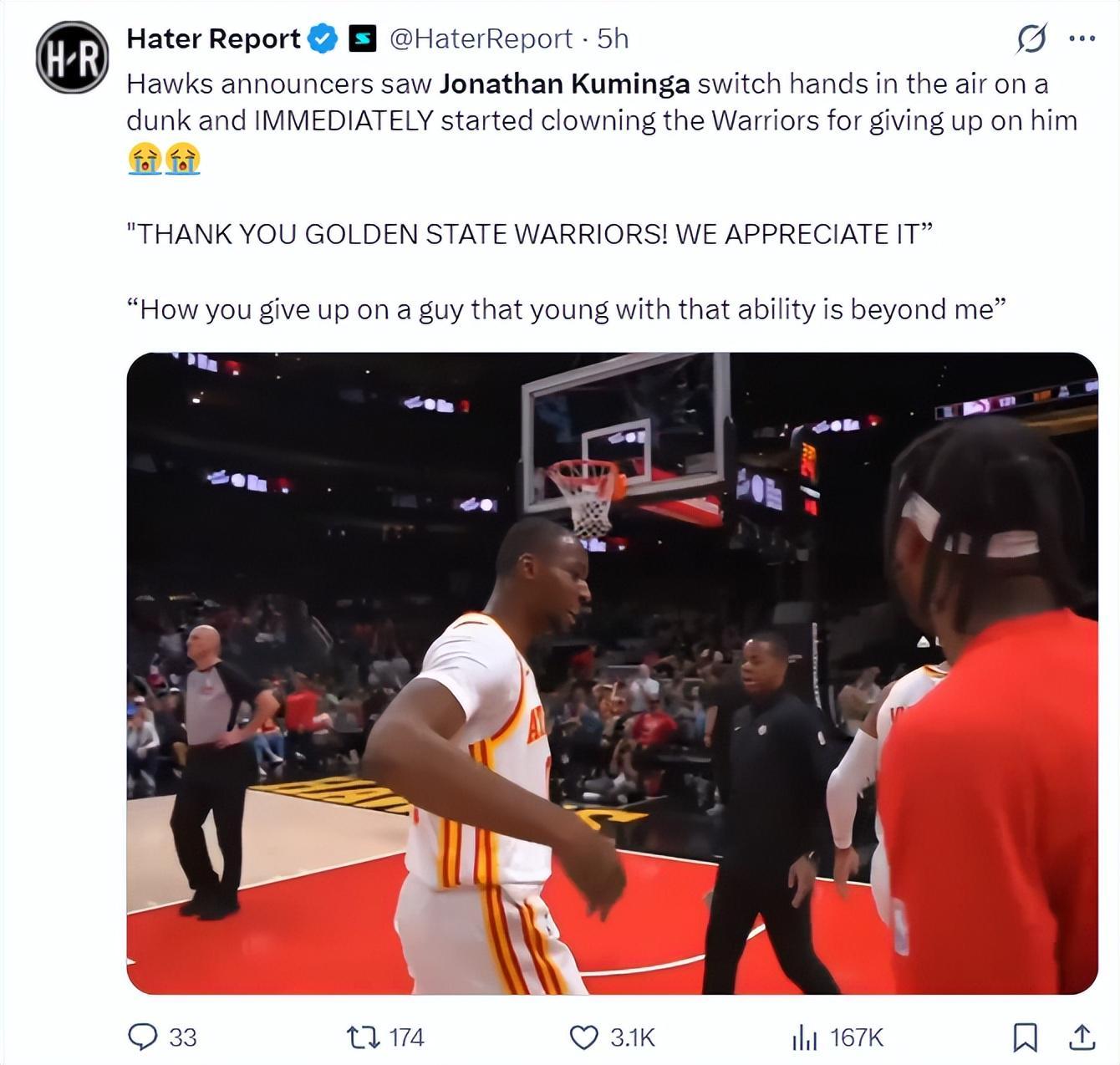 星空体育官网-科尔功勋篮球成笑柄!库明加三战31中21登场全胜 老鹰解说讽勇士